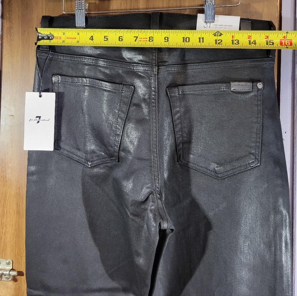 7 for all man women size 31kind coated denim jeans in black high waist slim kick - Picture 13 of 16